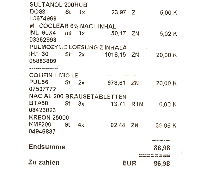 Mój pierwszy rachunek za zakupione Niemczech leki